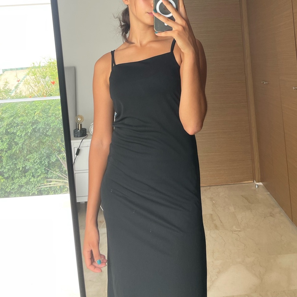 Size XS H&M black midi slip dress with adjustable straps